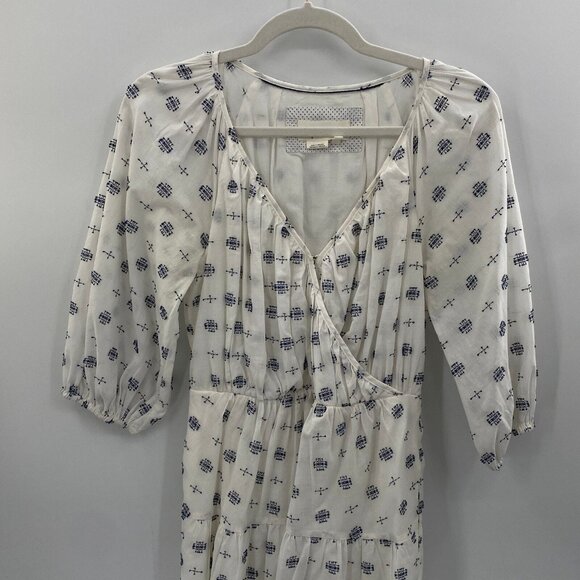 by Anthropologie Marcie Textured Tunic Dress Womens XS White Blue‎ Pockets Lined - Picture 2 of 9